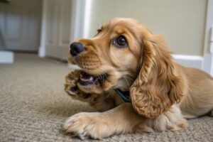 chien se mord la patte